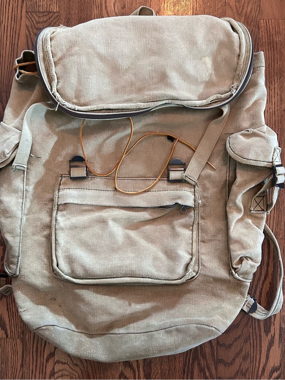 Vintage Army Surplus Canvas Roll-Top Backpack in Khaki - Durable Everyday Carry